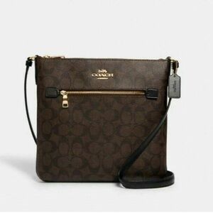 COACH Rowan File Bag in Signature Canvas- Dark Brown, Black